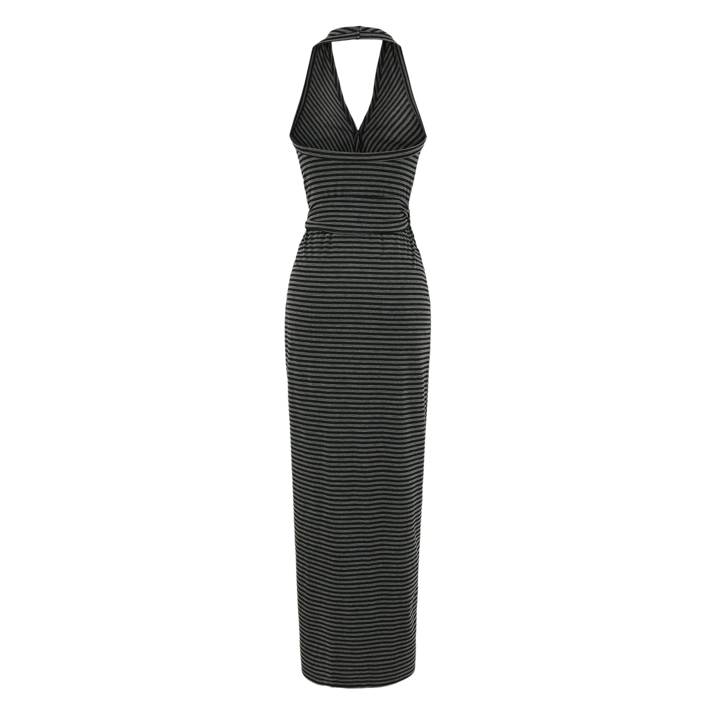 Vestido Maxi Halter Às Riscas