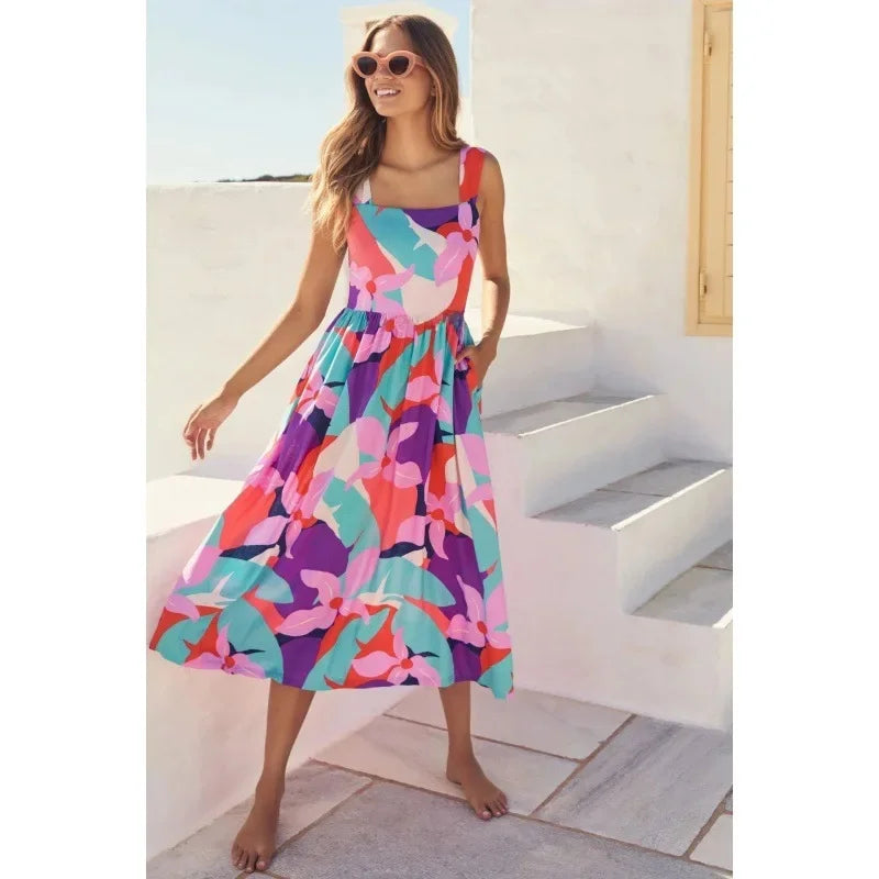 Vestido Midi Canelado com Alças de Laço