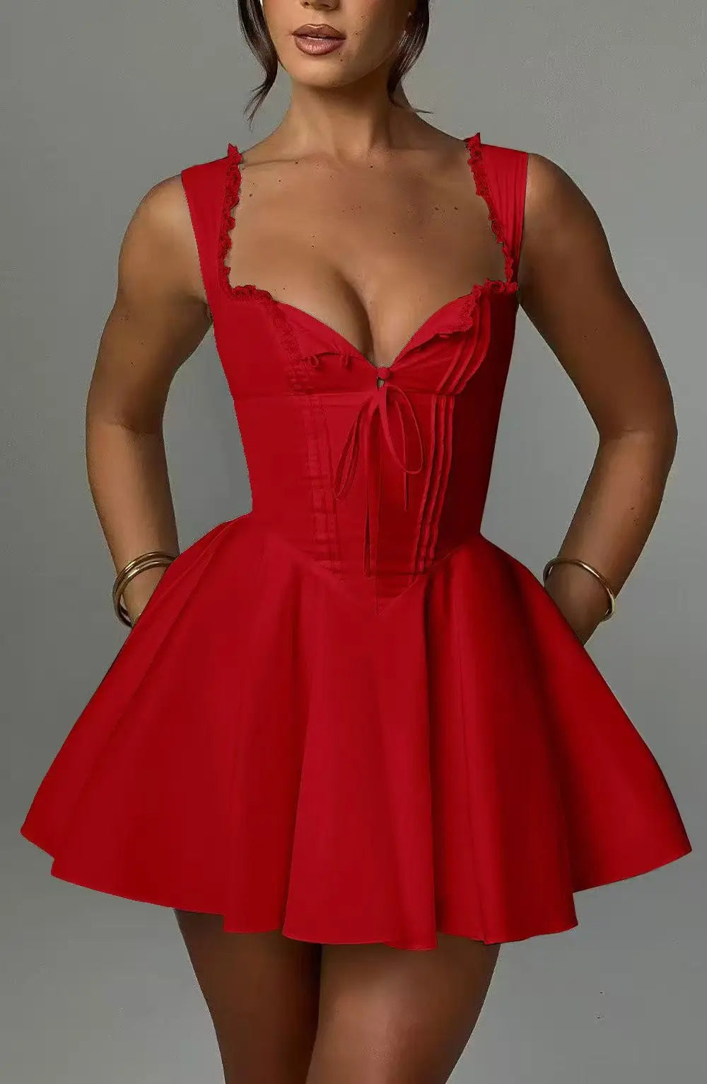 Vestido de Festa Mini Linha A | Corpete Sem Mangas para Ocasiões Especiais