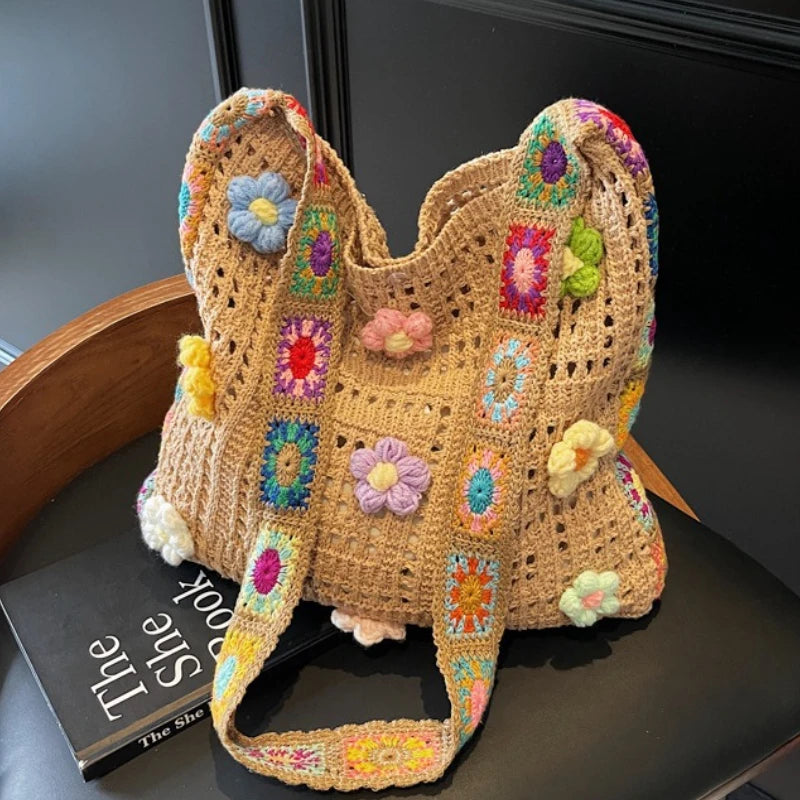 Mala de Ombro em Crochet com Flores