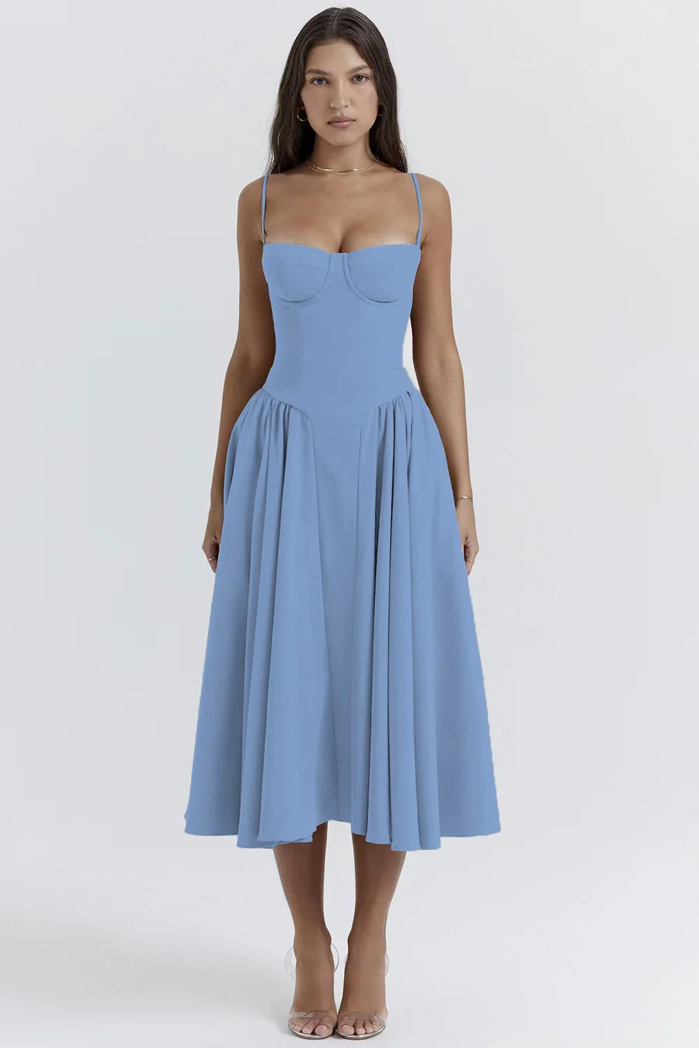 Vestido Midi Plissado com Alças