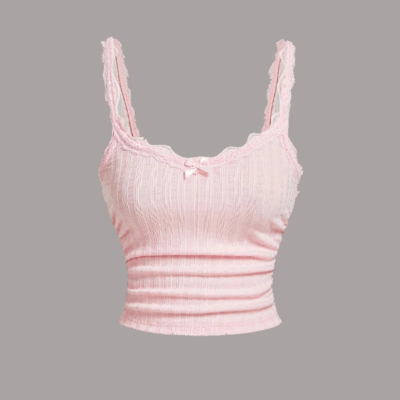 Top Camisole Canelado com Renda