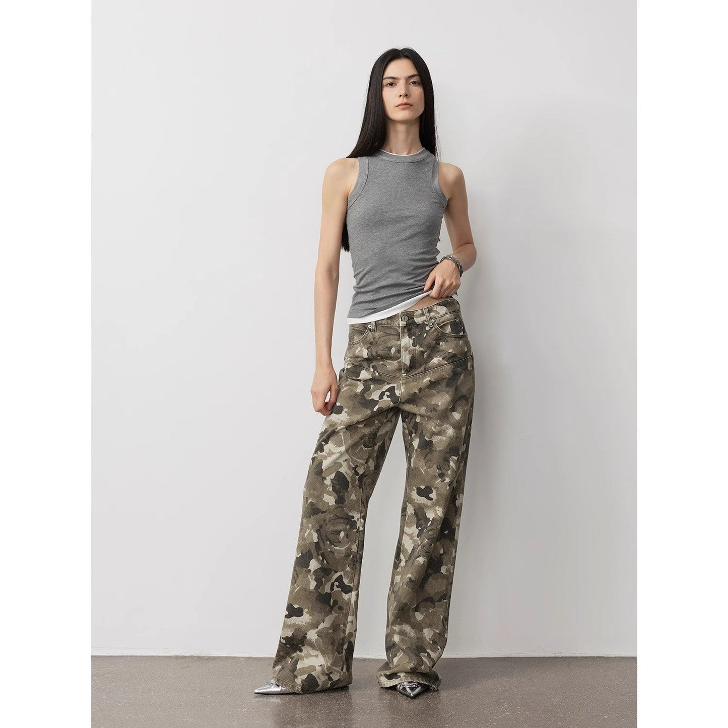 Calças Jeans Camuflagem Washed