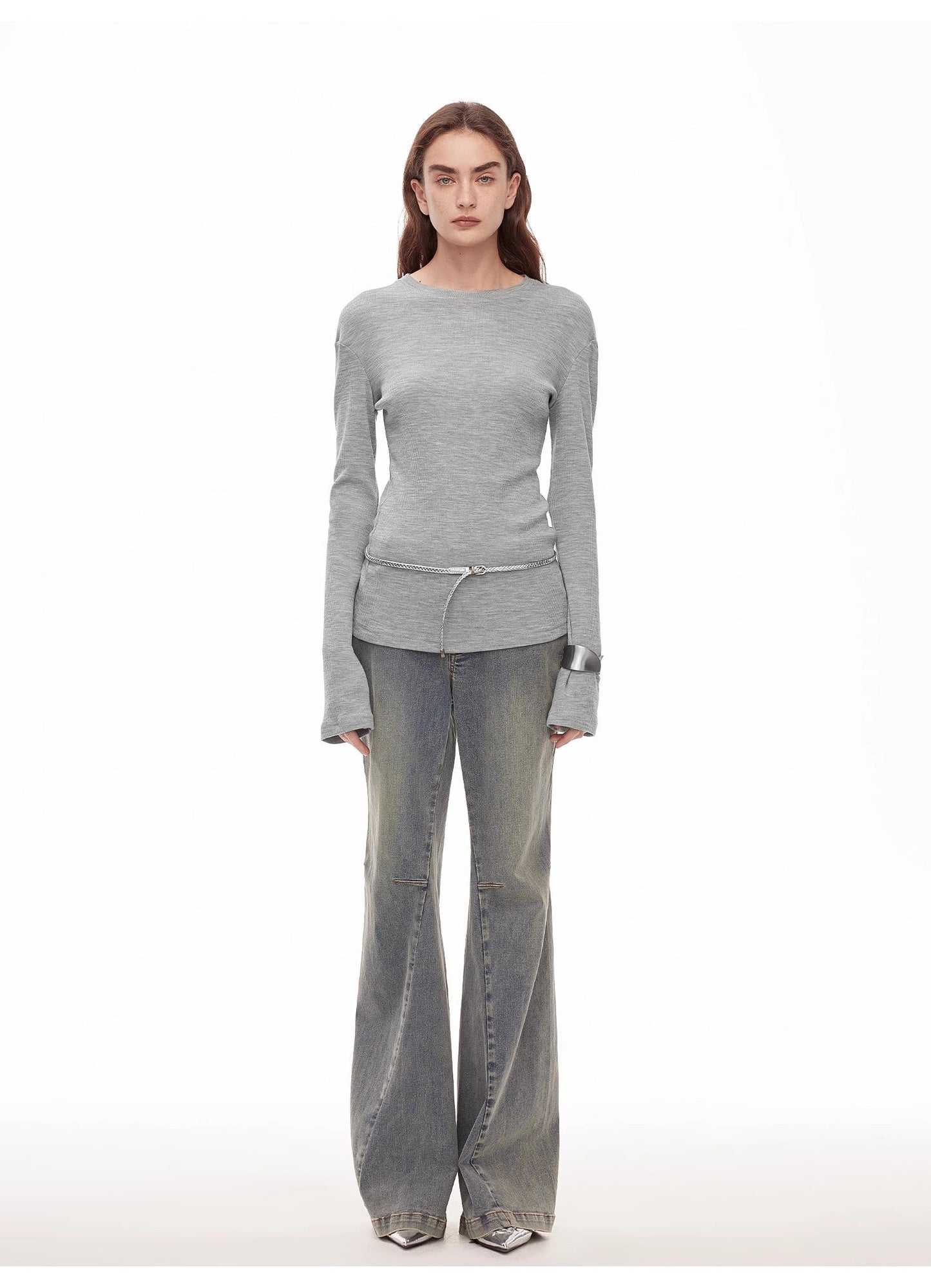 Calças Flare Denim de Cintura Média