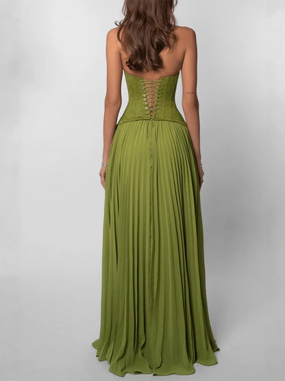 Vestido Maxi Corset Verde com Halter e Costas Abertas