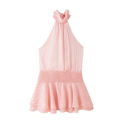 Vestido Mini Chiffon Halter com Costas Abertas