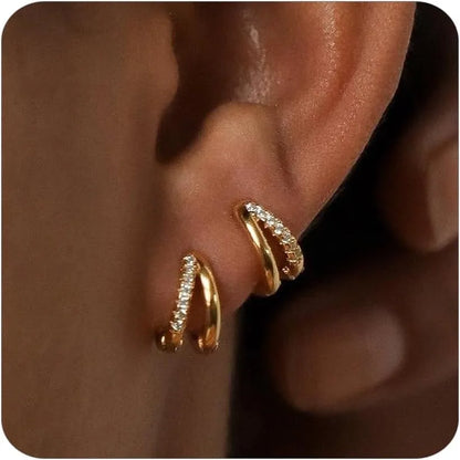 Argolas Huggie Banhadas a Ouro 14K com Diamantes | Estilo Minimalista Luxo | Mulher