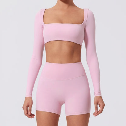 Top Cropped Manga Comprida Decote Quadrado