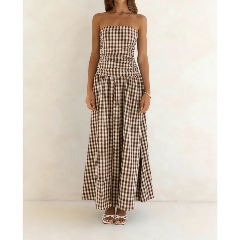 Vestido Maxi Sem Alças Estilo Vintage