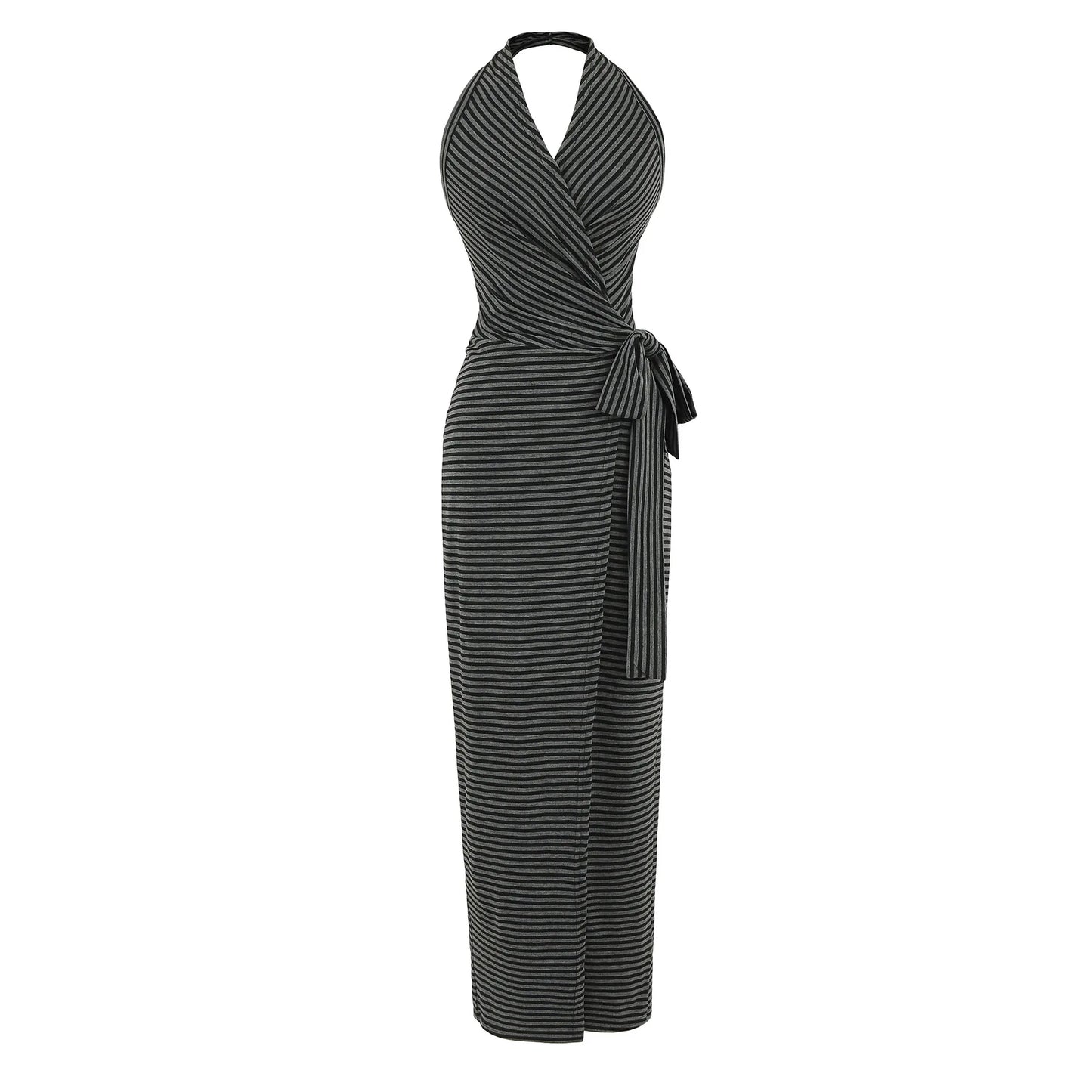 Vestido Maxi Halter Às Riscas
