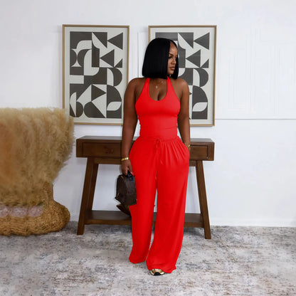 Conjunto 2 Peças Halter + Calças Perna Larga