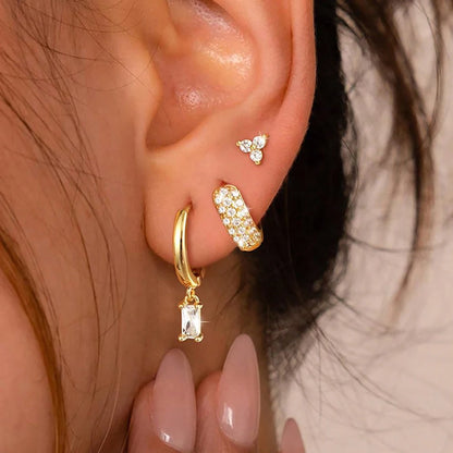 Pack 3 Brincos Flor com Zircónia | Aço Inoxidável Hipoalergénico.
