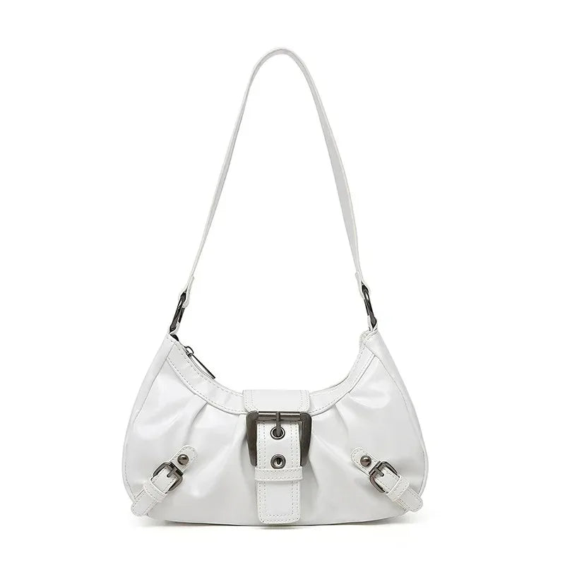 Mala Hobo plissada branca com fivela retro – Trivelle