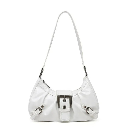 Mala Hobo plissada branca com fivela retro – Trivelle