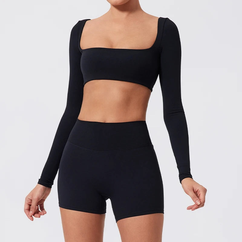 Top Cropped Manga Comprida Decote Quadrado