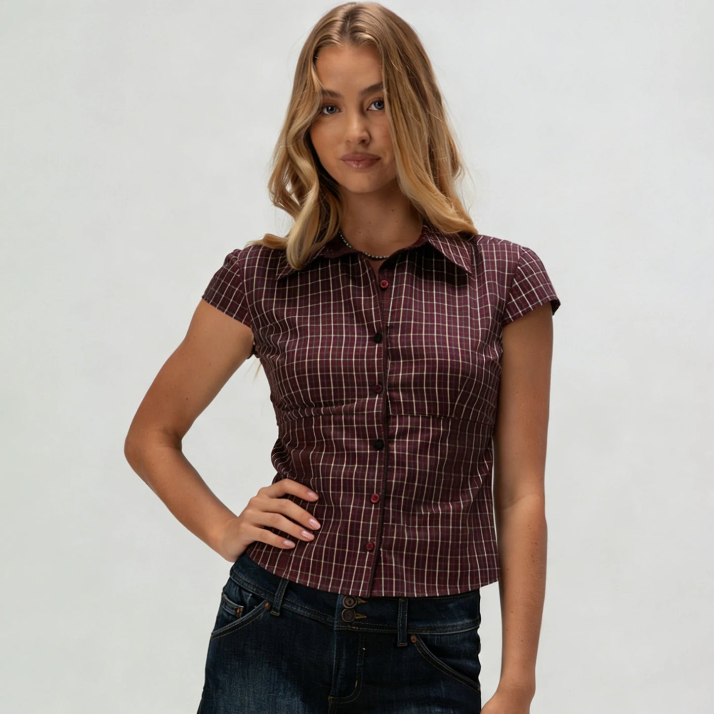 Camisa com Botões Manga Curta Y2K
