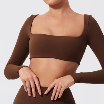 Top Cropped Manga Comprida Decote Quadrado