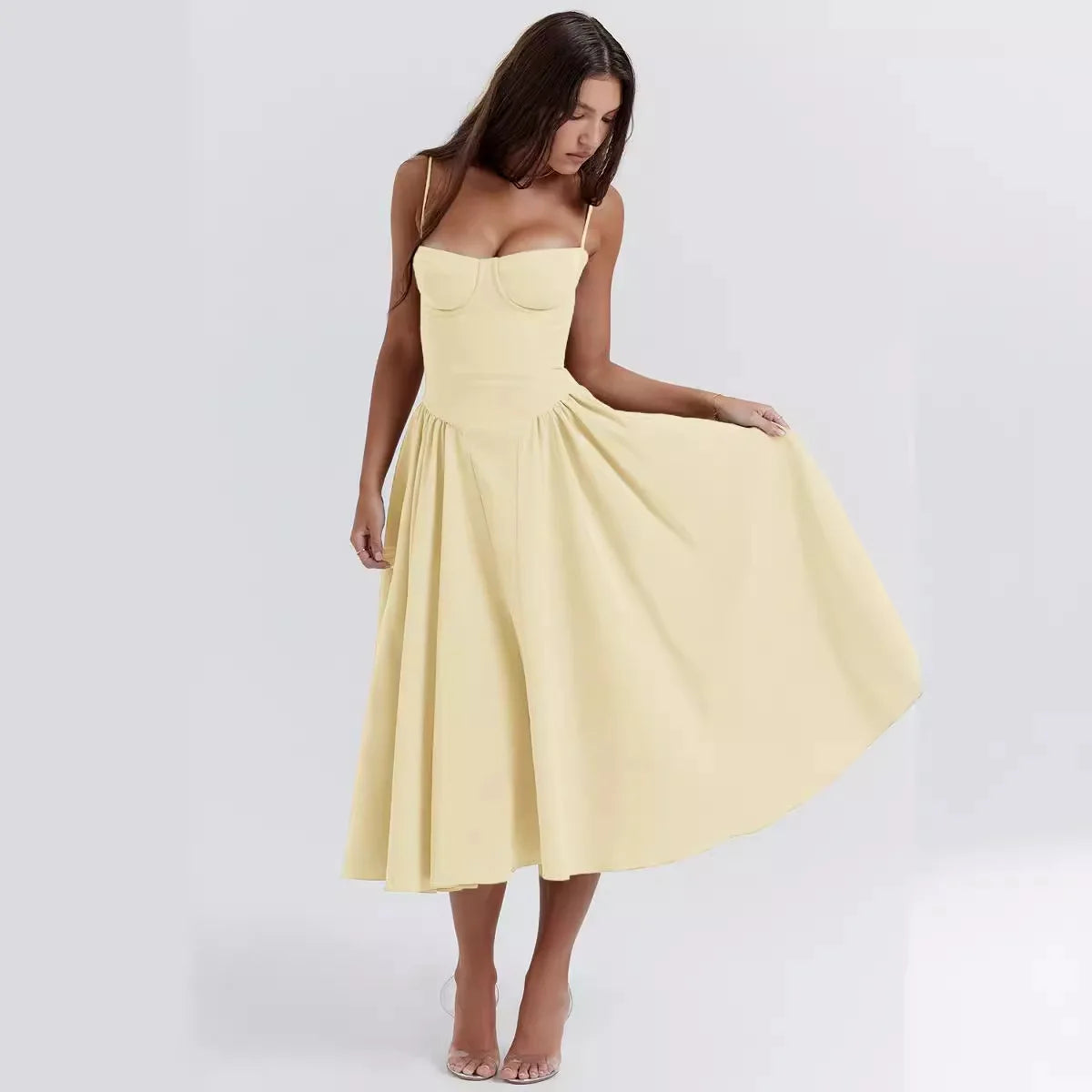 Vestido Midi Plissado com Alças