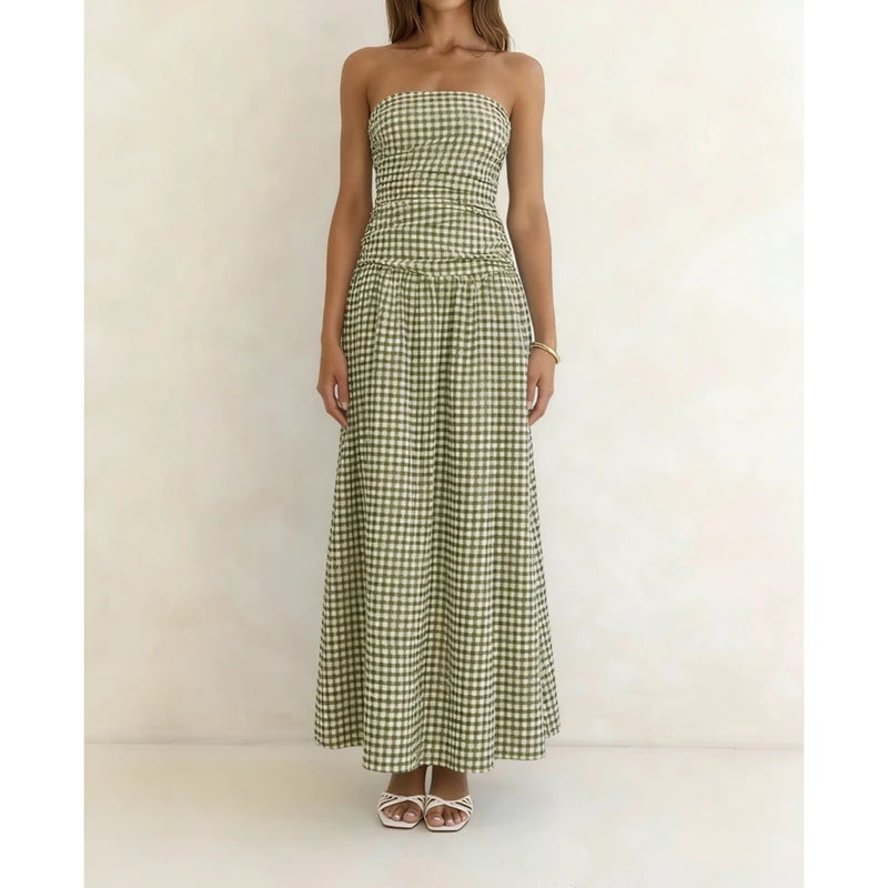 Vestido Maxi Sem Alças Estilo Vintage