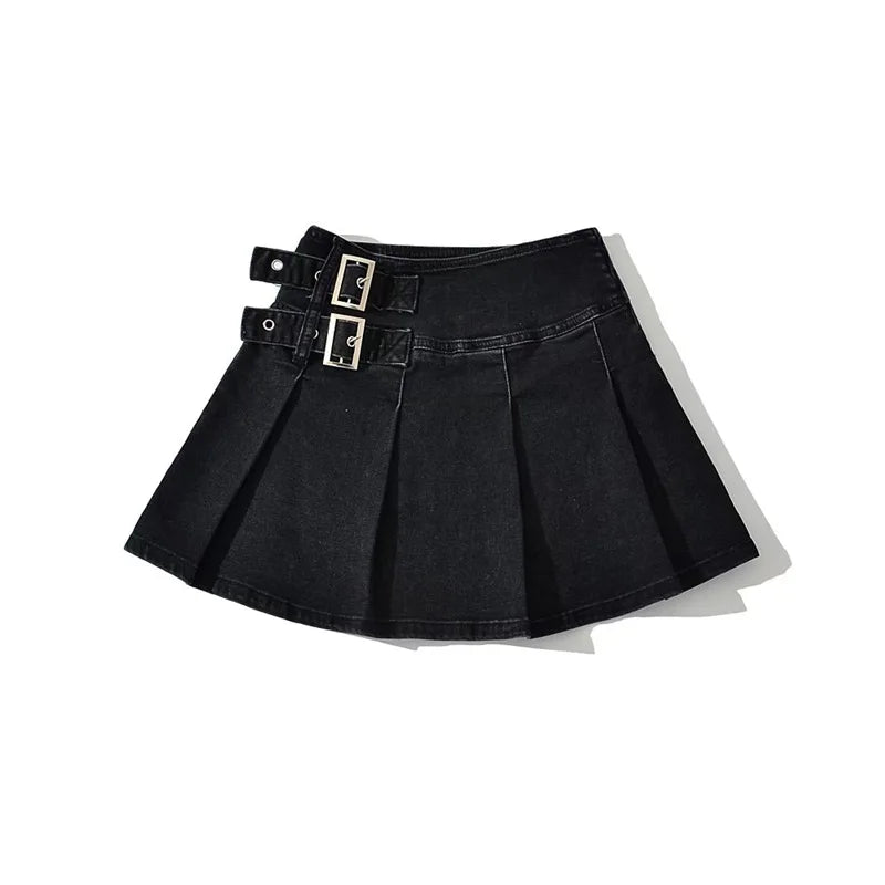 Saia Mini Ganga Plissada Retro Cintura Alta