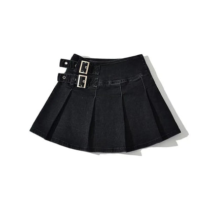 Saia Mini Ganga Plissada Retro Cintura Alta