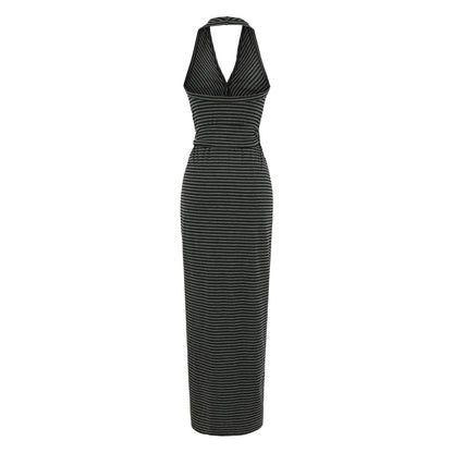 Vestido Maxi Halter Às Riscas