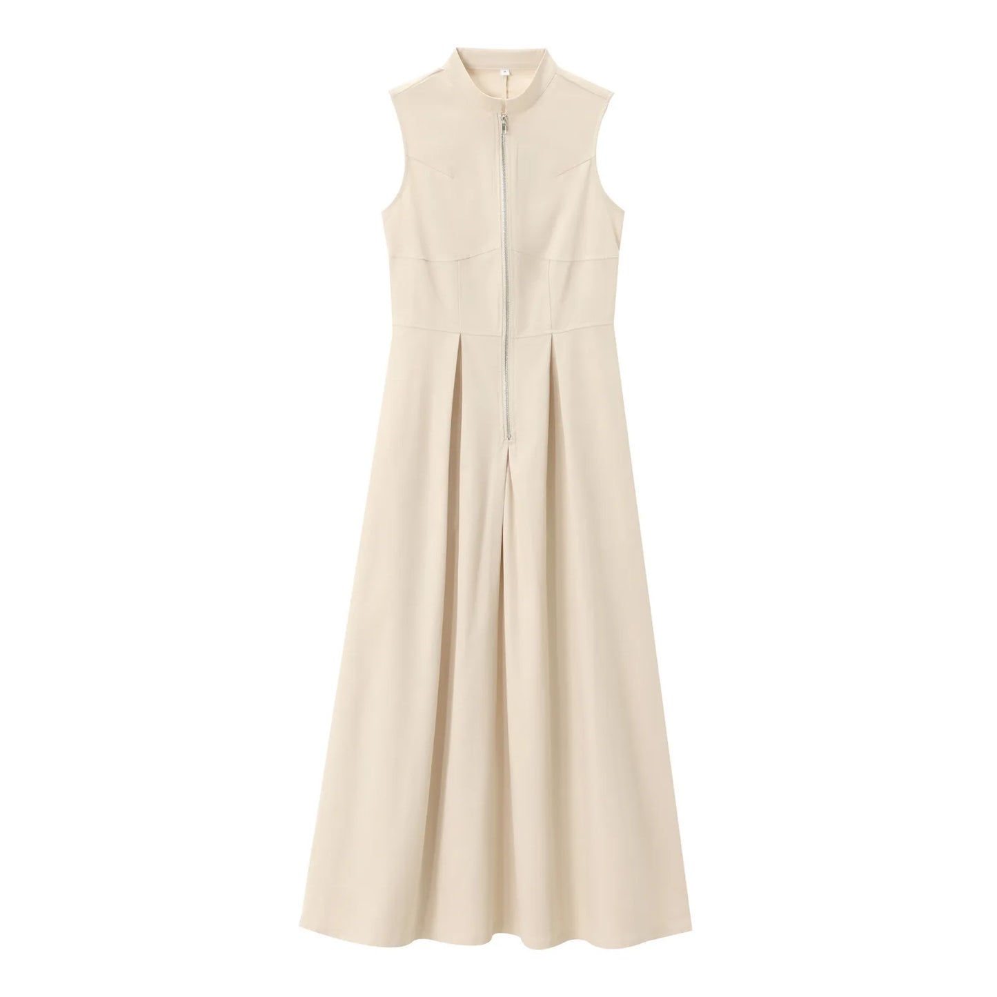 Vestido Midi sem Mangas com Fecho Zip Frontal
