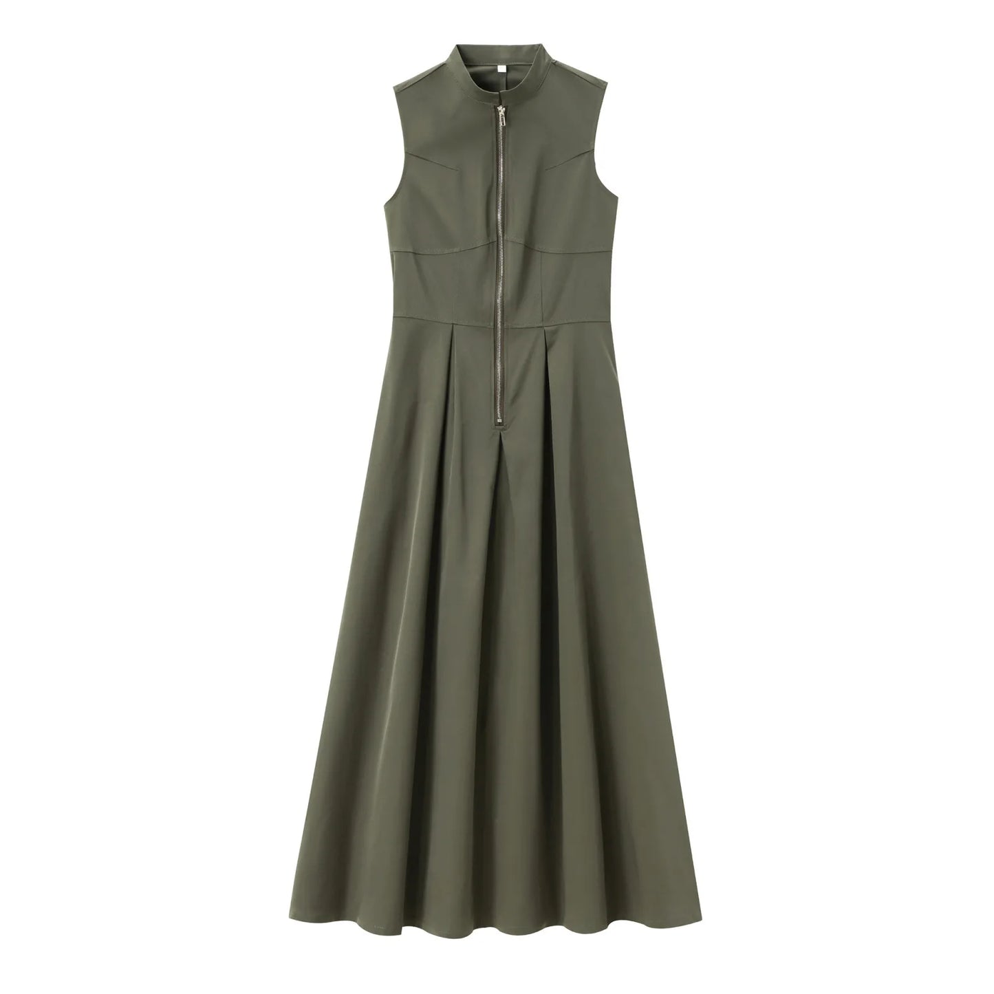 Vestido Midi sem Mangas com Fecho Zip Frontal