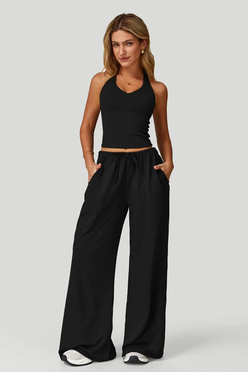 Conjunto 2 Peças Top Cropped + Calças Largas