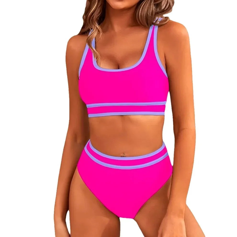 Biquíni Desportivo Cintura Alta Colorblock