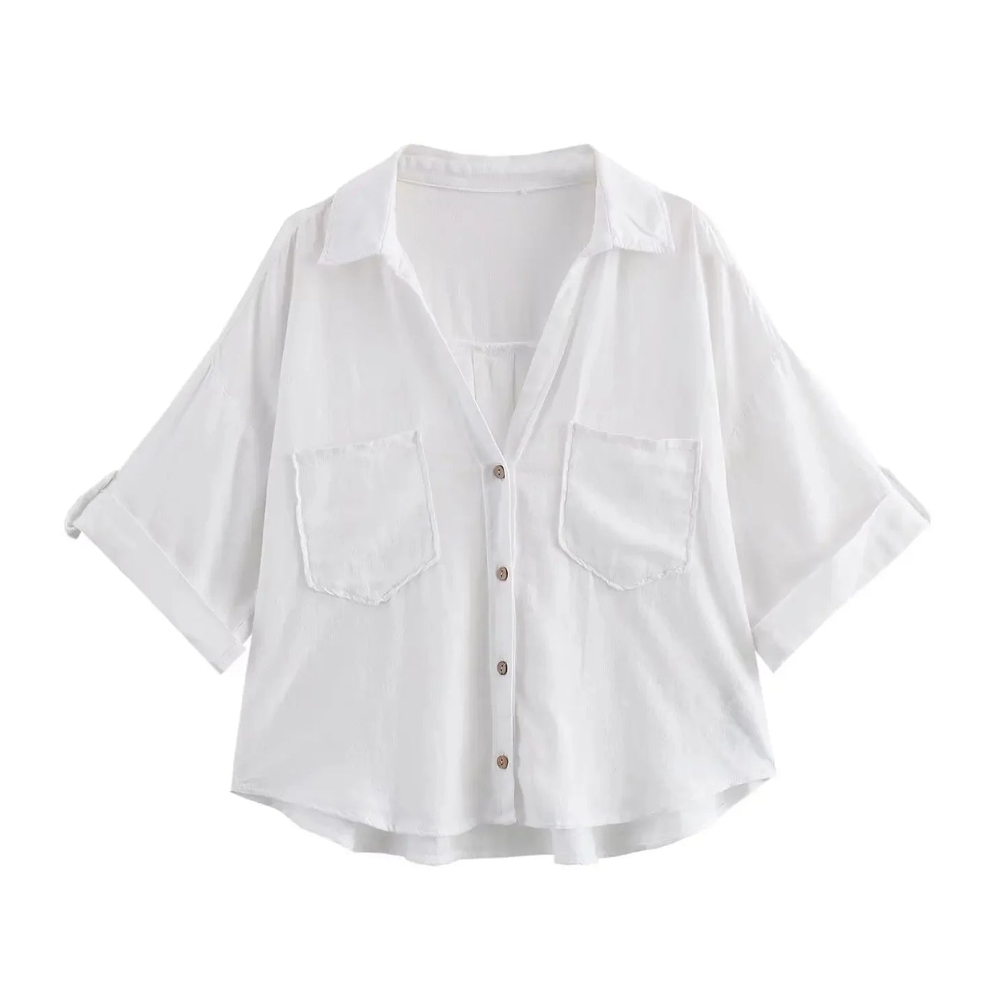 Camisa Linho Oversized com Manga Larga | Botão Único Estilo Casual Verão
