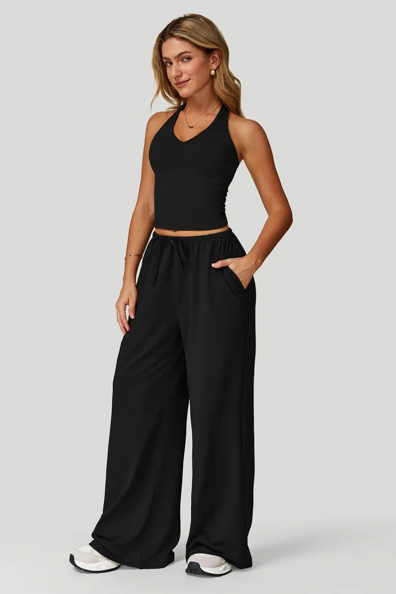 Conjunto 2 Peças Top Cropped + Calças Largas