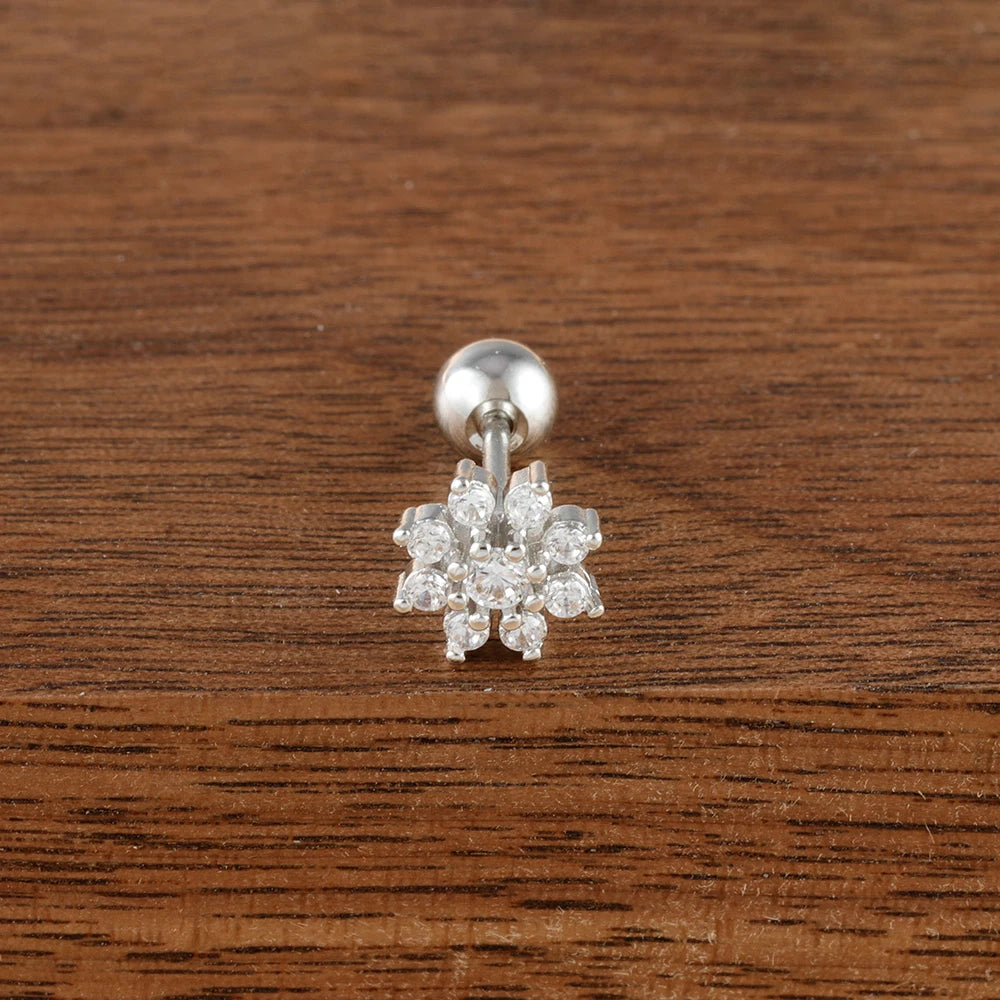 Brinco Flor Zircónia em Aço Inoxidável