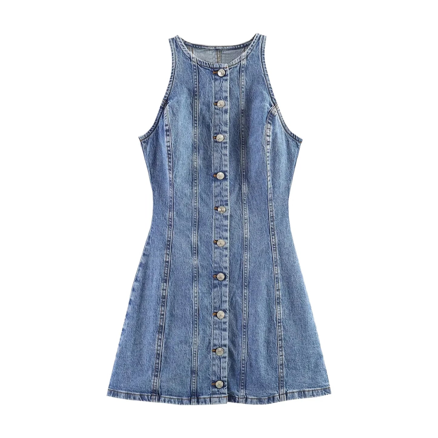 Vestido Jeans Curto Sem Manga
