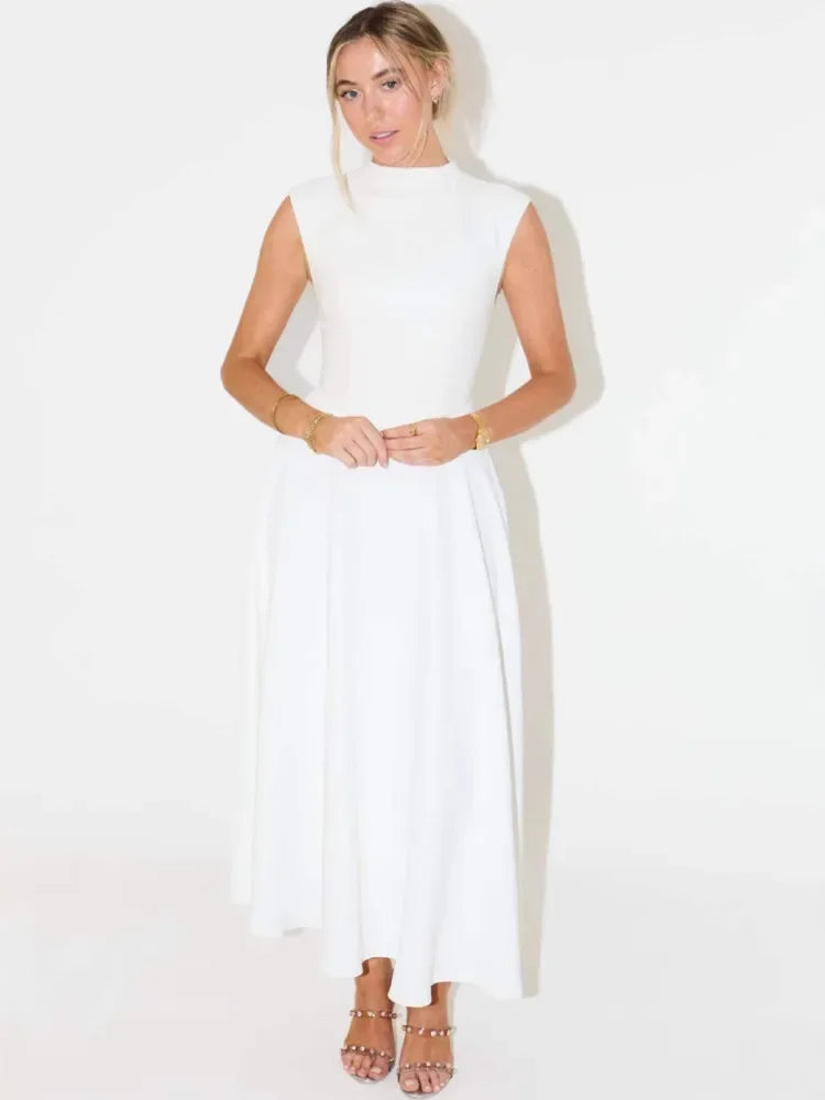 Vestido Midi Acinturado Gola Alta