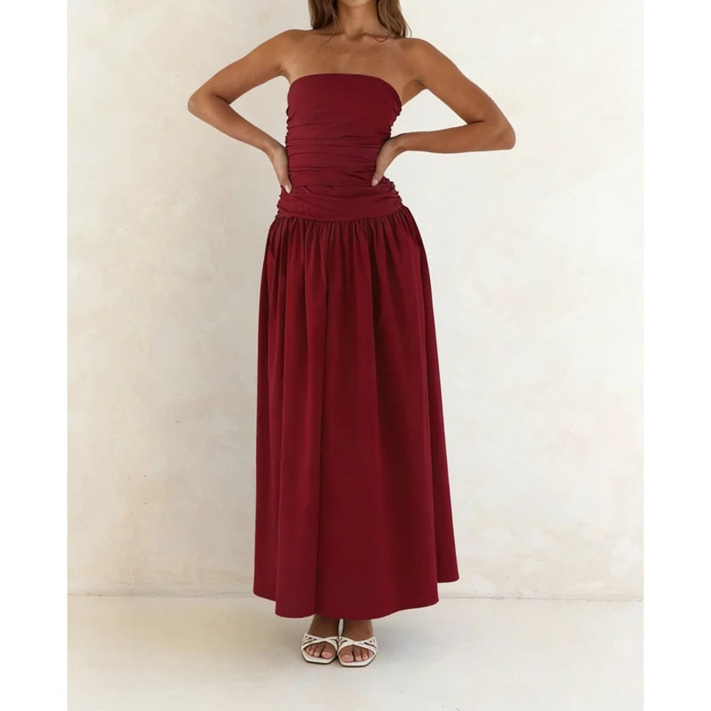Vestido Maxi Sem Alças Estilo Vintage