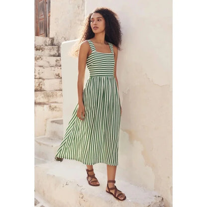 Vestido Midi Canelado com Alças de Laço