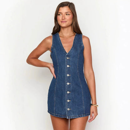 Vestido Jeans Curto Slim com Botões Frontais