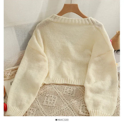Cardigan de Malha com Flores Coloridas