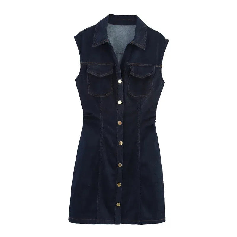 Vestido Curto Jeans Estruturado com Botões