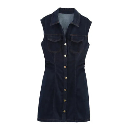Vestido Curto Jeans Estruturado com Botões