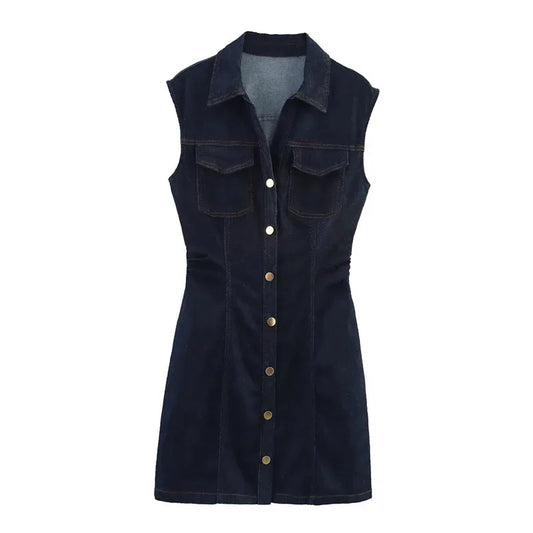 Vestido Curto Jeans Estruturado com Botões