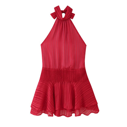 Vestido Mini Chiffon Halter com Costas Abertas