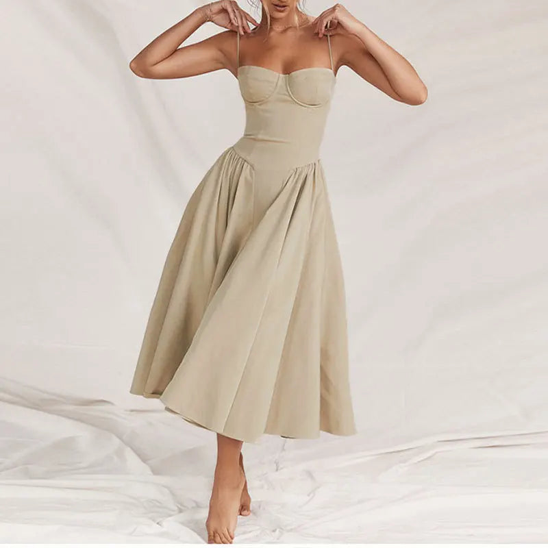 Vestido Midi Plissado com Alças