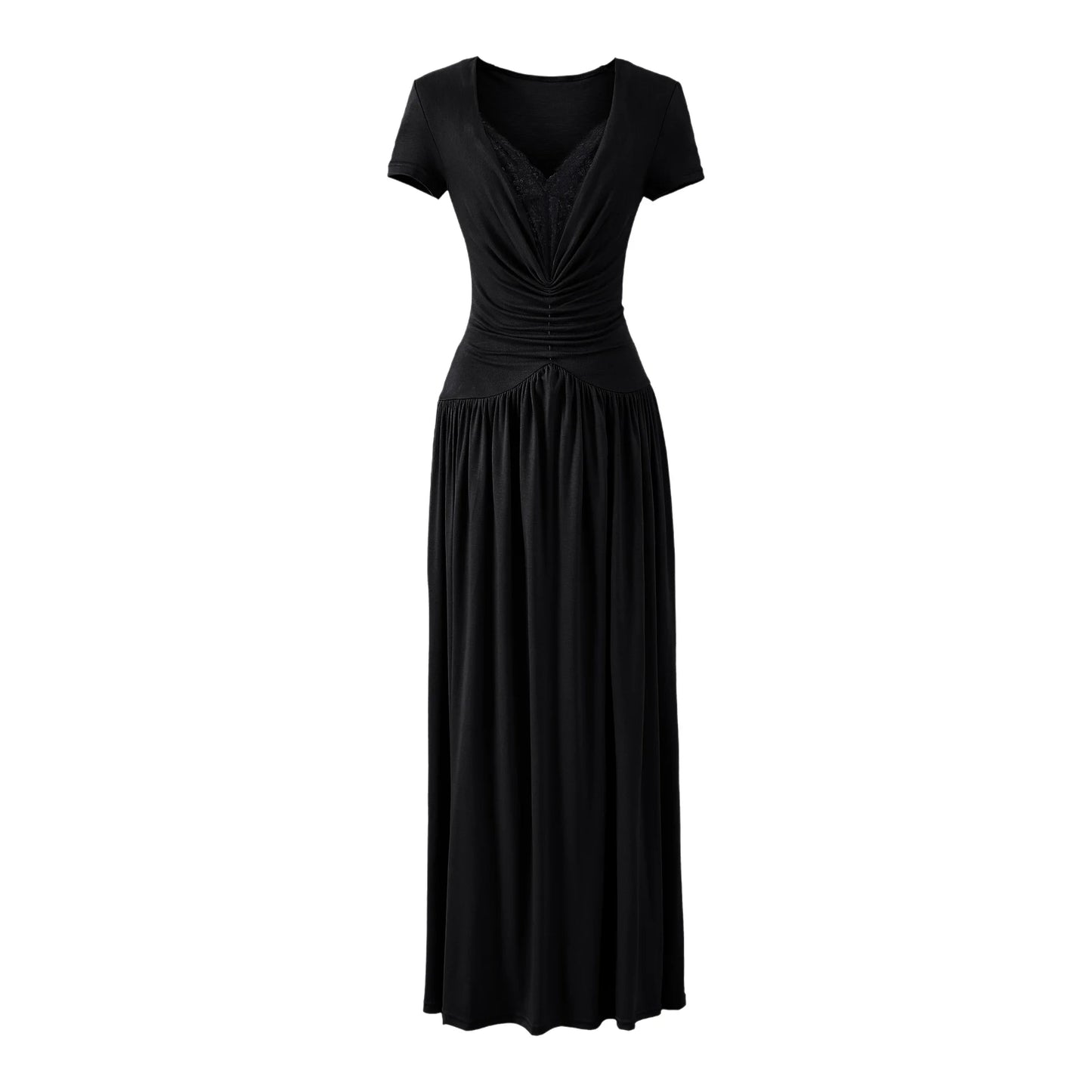Vestido Maxi Linha A com Renda