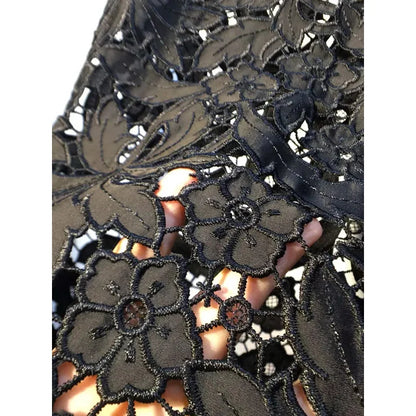 Calças de Ganga Preta com Renda Floral Patchwork