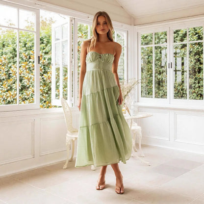 Vestido Verão Alças Finas com Saia de Babados