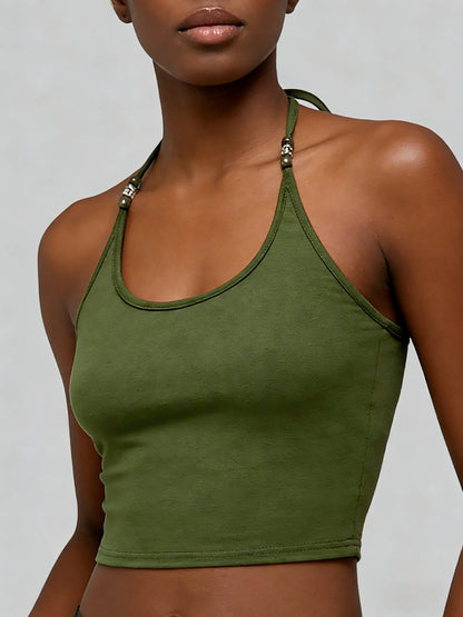 Top halter curto verde militar com cordão ajustável – Trivelle