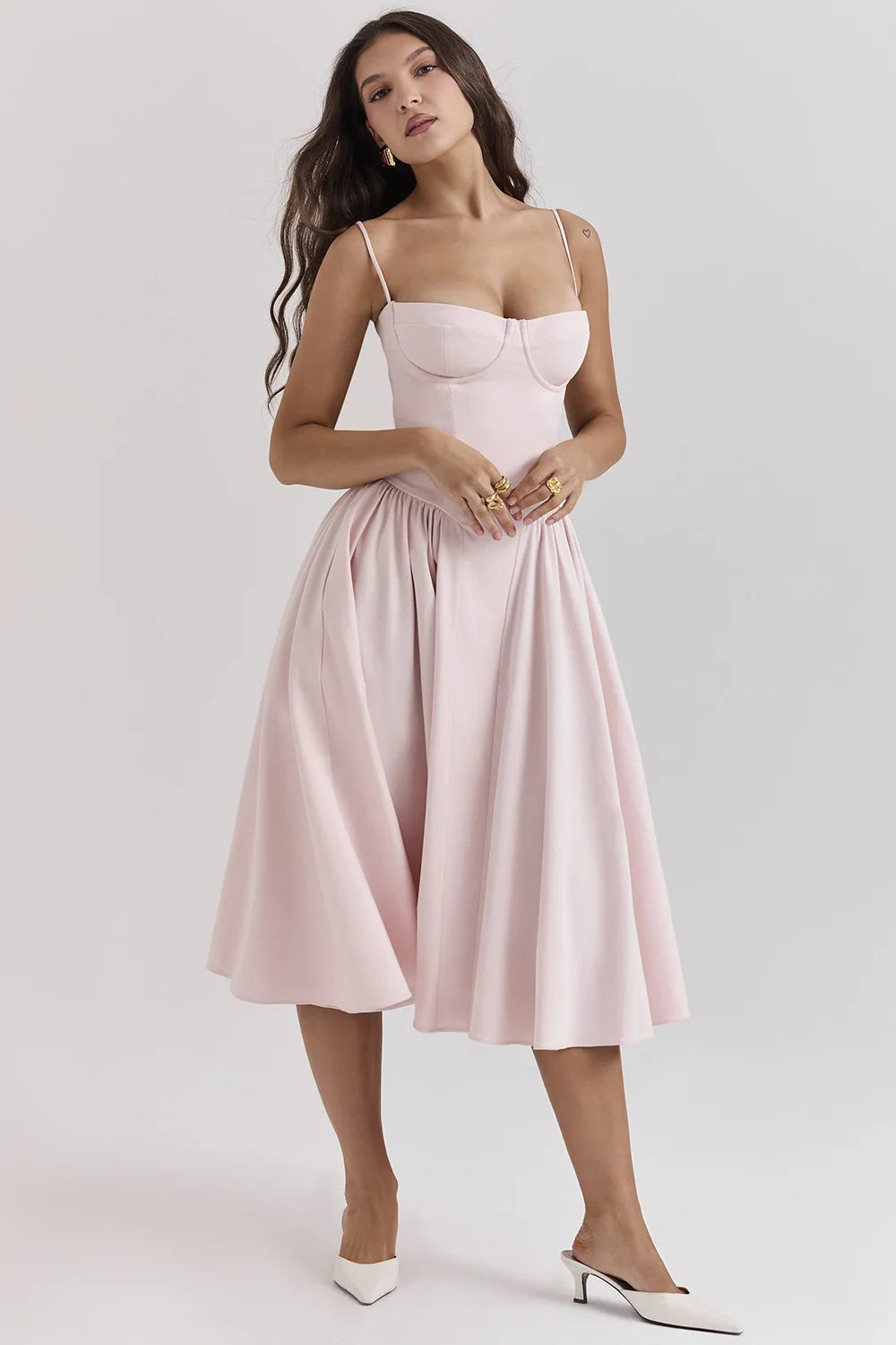 Vestido Midi Plissado com Alças