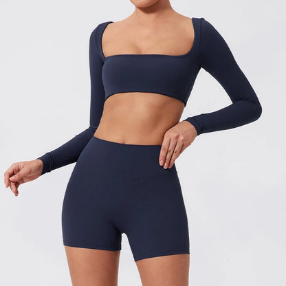 Top Cropped Manga Comprida Decote Quadrado